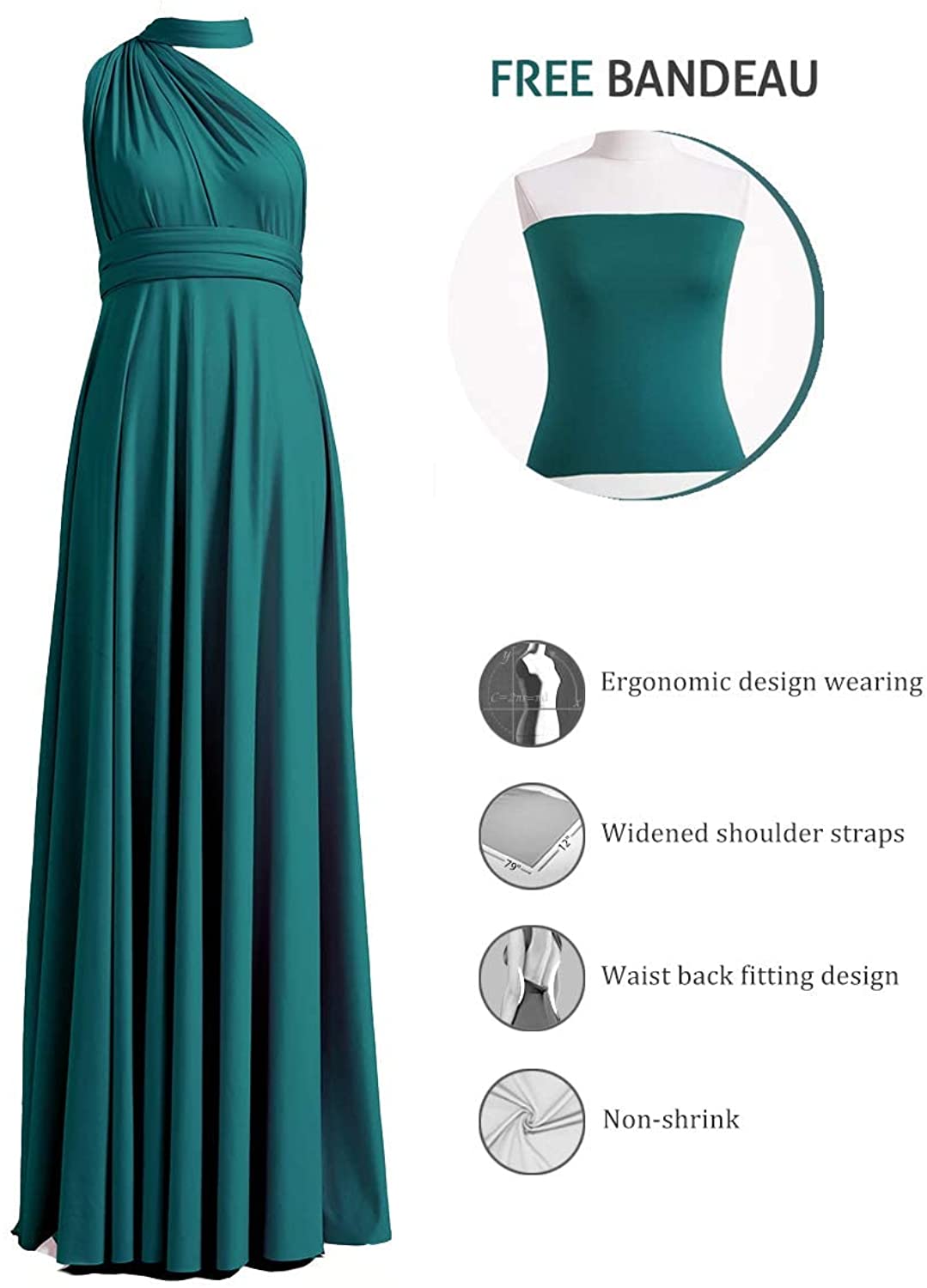 Infinity Dress with Bandeau, Convertible Dress, Bridesmaid Dress,  Long,Short, Plus Size, Multi-Way Dress, Twist Wrap Dress (Long Plus Size,  Teal) | Walmart Canada